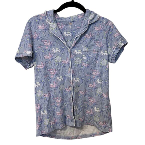 Roller Rabbit 100% Cotton Blue Pink Elephant Print Pajama Set Size Medium - Picture 4 of 9